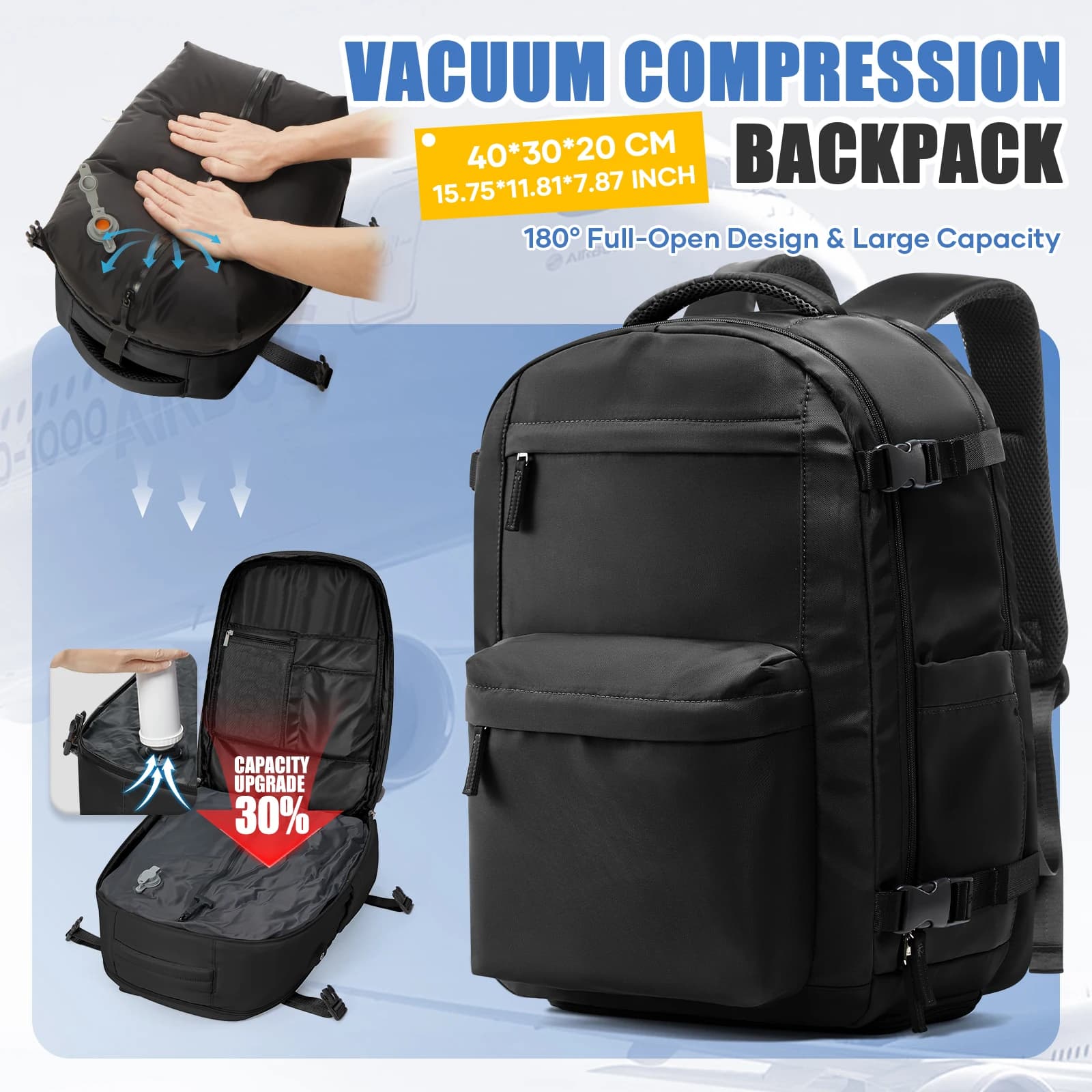 Men's Backpack, Vacuum Backpack Send Pump Ryanair 40x30x20 Backpack Airplane Cabin Backpack Wizzair Laptop Hand Luggage Backpack