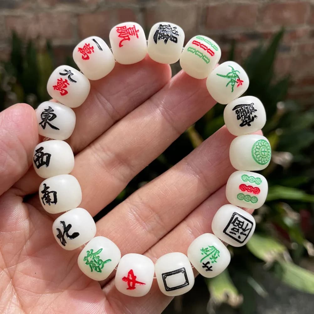 Creative Mahjong Tile Bracelet Bodhi Root Color Matching Easy Wear Ring Design Unique Lucky Chinese Mahjong Beads Bangle