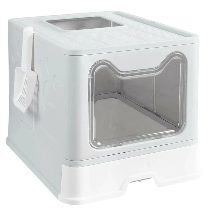 Lettiera per Gatti Pieghevole con Coperchio e Paletta, Toilette per Gatti Anti-Schizzi Stile Cassetto, Facile da Pulire