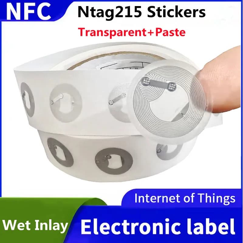 Etichetta adesiva NFC Ntag215 13.56MHz ISO14443A, tag elettronico universale Ntag 215 RFID, etichetta adesiva disponibile per telefono.