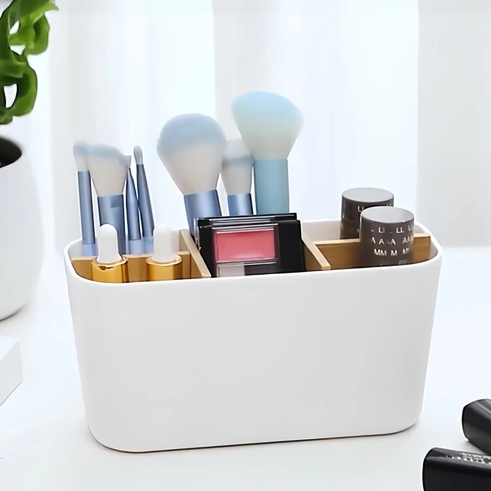 Eco-Friendly Bamboo Divided Toothbrush Holder, Multi-Scene Counter Storage Tray, Practical Organizer for Bathroom Oral Tools, Ma