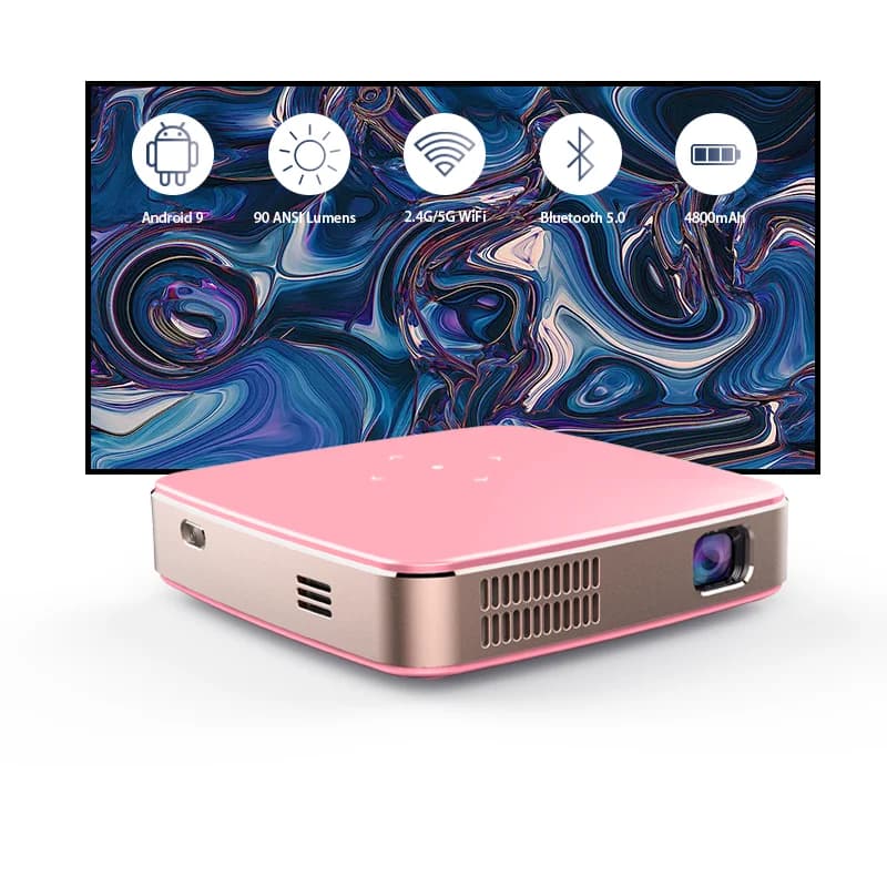 Proiettore DLP Mini Portatile S-90 con WiFi Dual-Band, Proiettore LED Smart Android 9.0, Batteria da 5400mAh, 2G, Home Theater con Mirroring