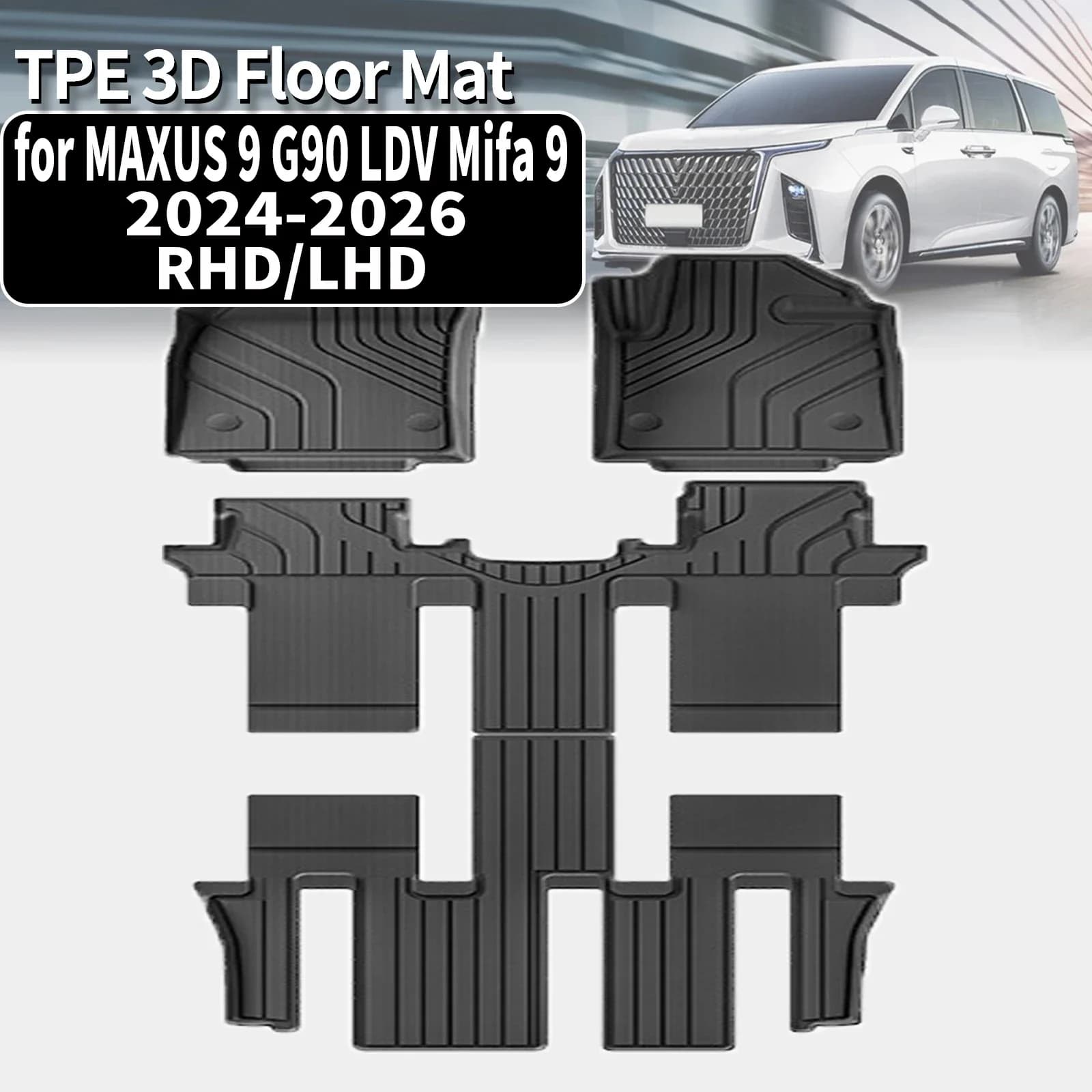 Tappetini Auto in TPE Impermeabili Antiscivolo Facili da Pulire per MAXUS 9 G90 LDV Mifa 9 2024 2025 2026 RHD/LHD