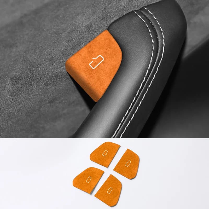 Realizzato in Alcantara per Tesla Model 3 Model Y Maniglia interna per porta auto Manopola Pulsante Trim Cornice Adesivo Accessori per tuning interni