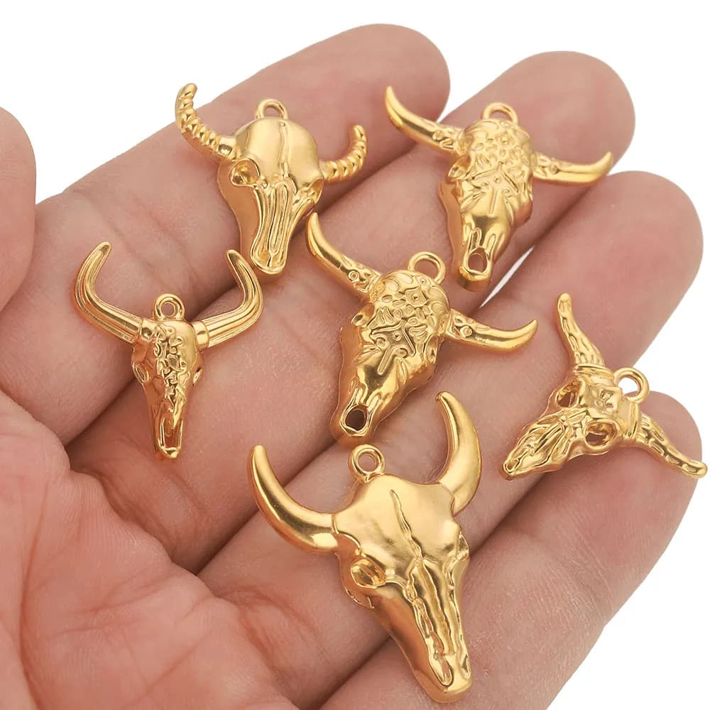 5pcs Stainless Steel Charm Boho Bull Skull Head Charms for DIY Earring Jewelry Materials Making Pendant Supplies Crafts Keychain