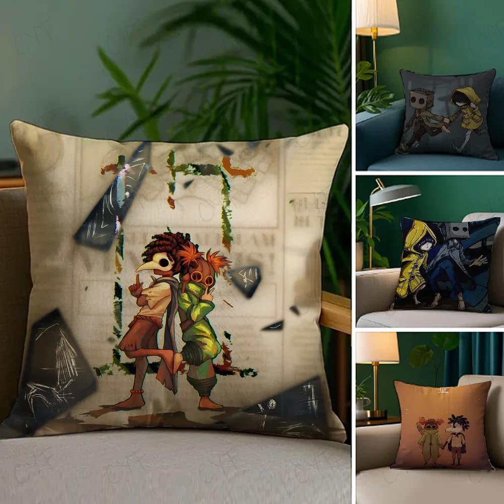 Little Nightmares gioco anime Federa per cuscino Federa anti-polvere Federa per cuscino per divano in peluche corto setoso con cerniera invisibile