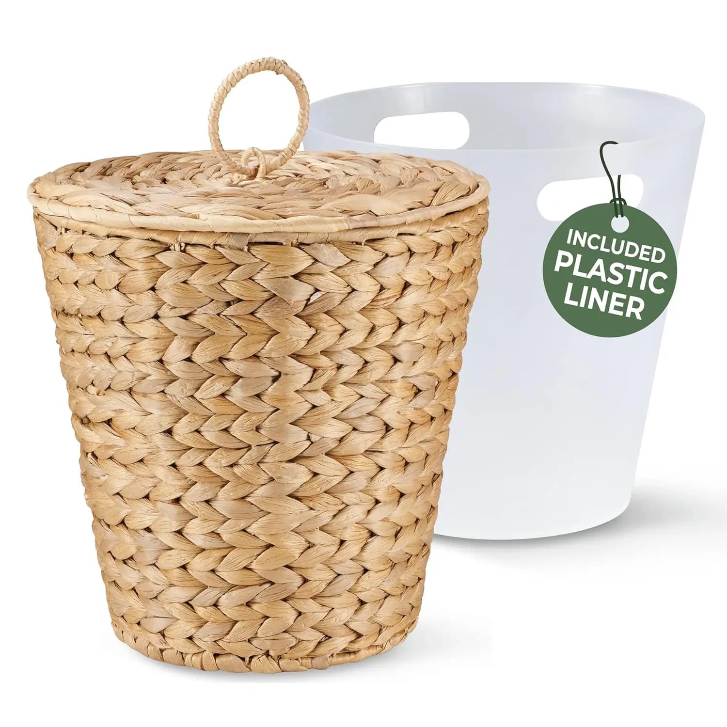 Cestino in vimini da 3 galloni con coperchio e sacchetto interno - Cesto per rifiuti in rattan per bagno, cucina, soggiorno