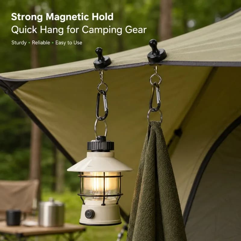 Portable Magnetic Camping Hook Quick Attach Tent Hook with D Ring Carabiner for Outdoor Hiking Camping Equipment
