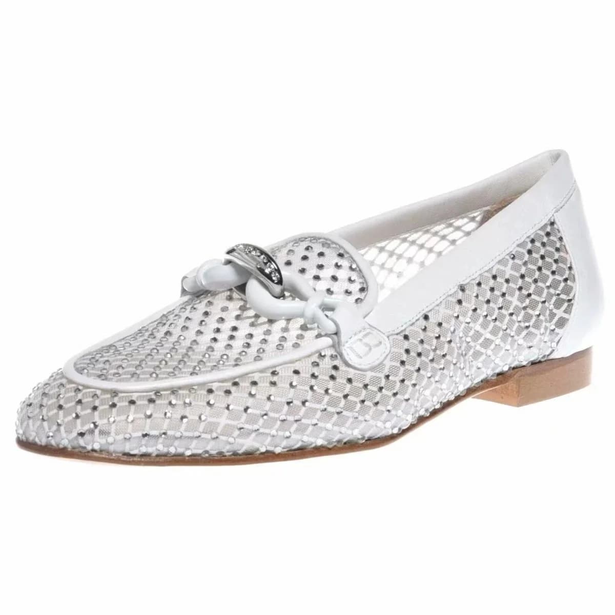 Mocassini da Donna con Strass e Rete, Scarpe Basse con Punta Quadrata e Dettaglio Catena, Calzature Traspiranti Perfette per l'Estate e l'Uso Casual