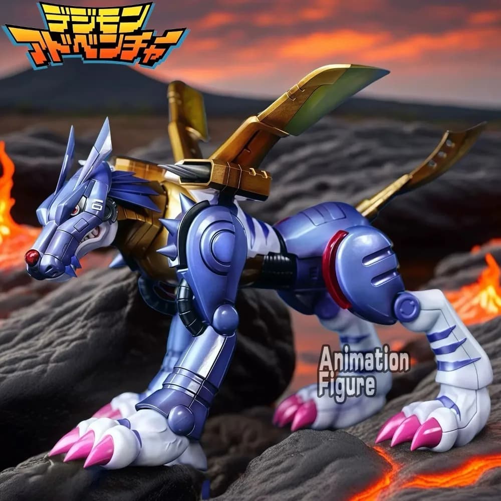 Figura Anime Digimon Adventure 9cm/3.54in, Metal Garurumon, Action Figure in PVC, Modellino da Collezione, Giocattolo da Regalo