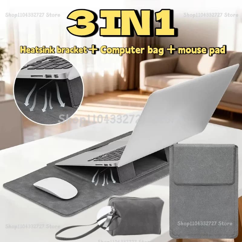 Portable Leather Laptop Sleeve Case Bag for Macbook Air Pro 13 13.6 M4 Stand Notebook Case with Stand Men WomenCover