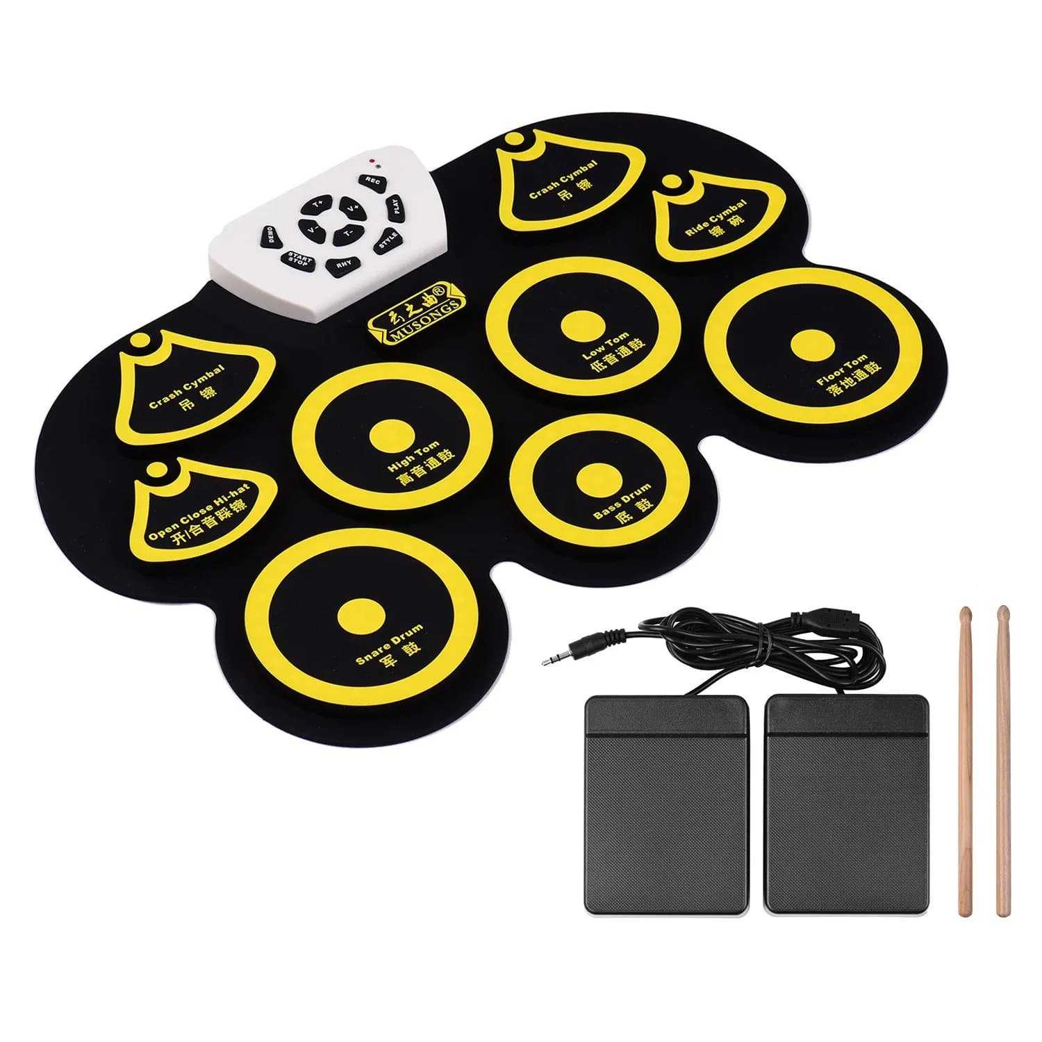 Portable Foldable Silicone Roll‑Up Electronic Drum Pad Kit USB Midi Digital Drum Set With Drumsticks And Foot Pedal For Practice