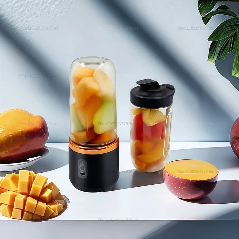 Mini estrattore di succo portatile a doppia tazza, wireless, ricaricabile tramite USB, frullatore compatto per ghiaccio, ideale per viaggi e casa come spremiagrumi.