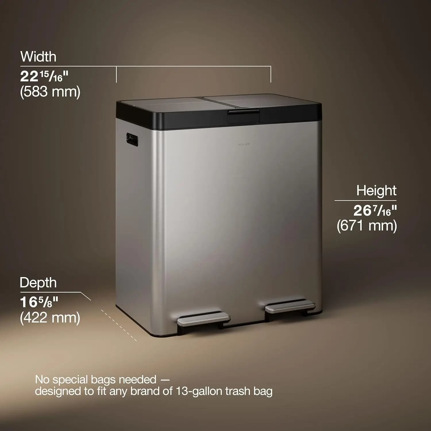 Cestino per Rifiuti in Acciaio Inox da 82L con Doppio Pedale, Resistente alle Impronte Digitali