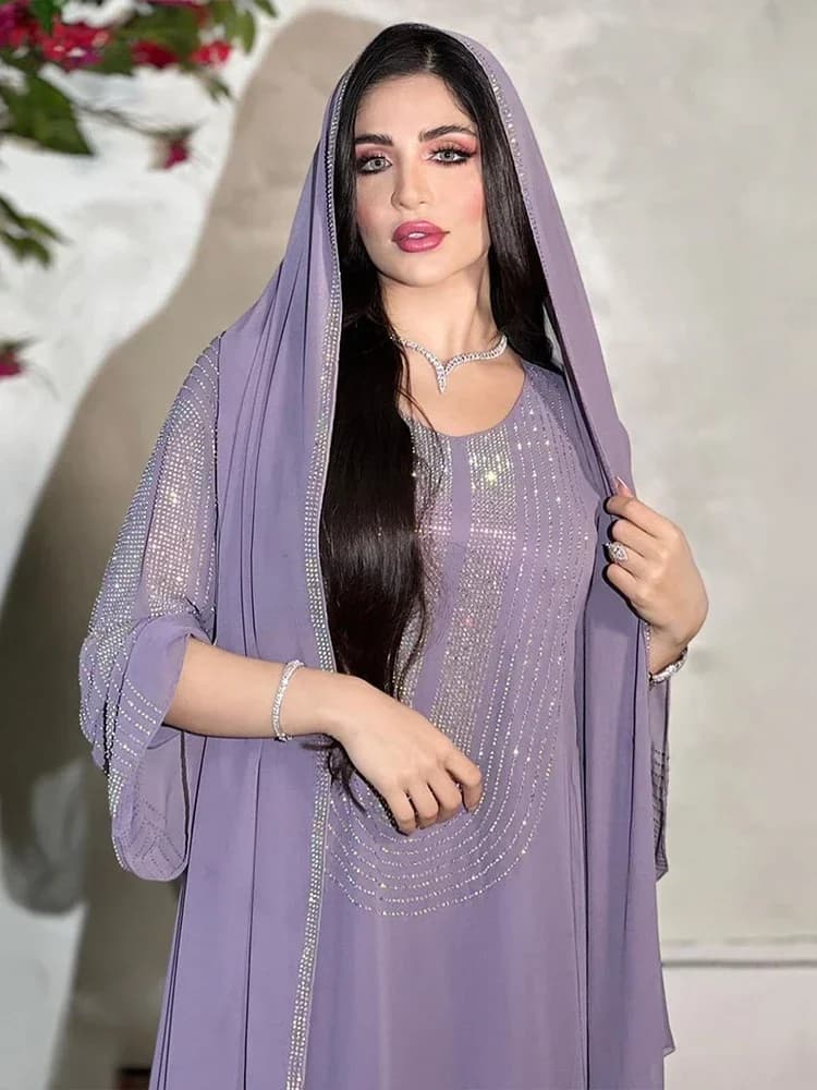 Abito da festa arabo saudita per le donne Abaya musulmano diamante abiti Hijab Set 2 pezzi Abiti Mujer Marocco caftano Abaya Robe 2023