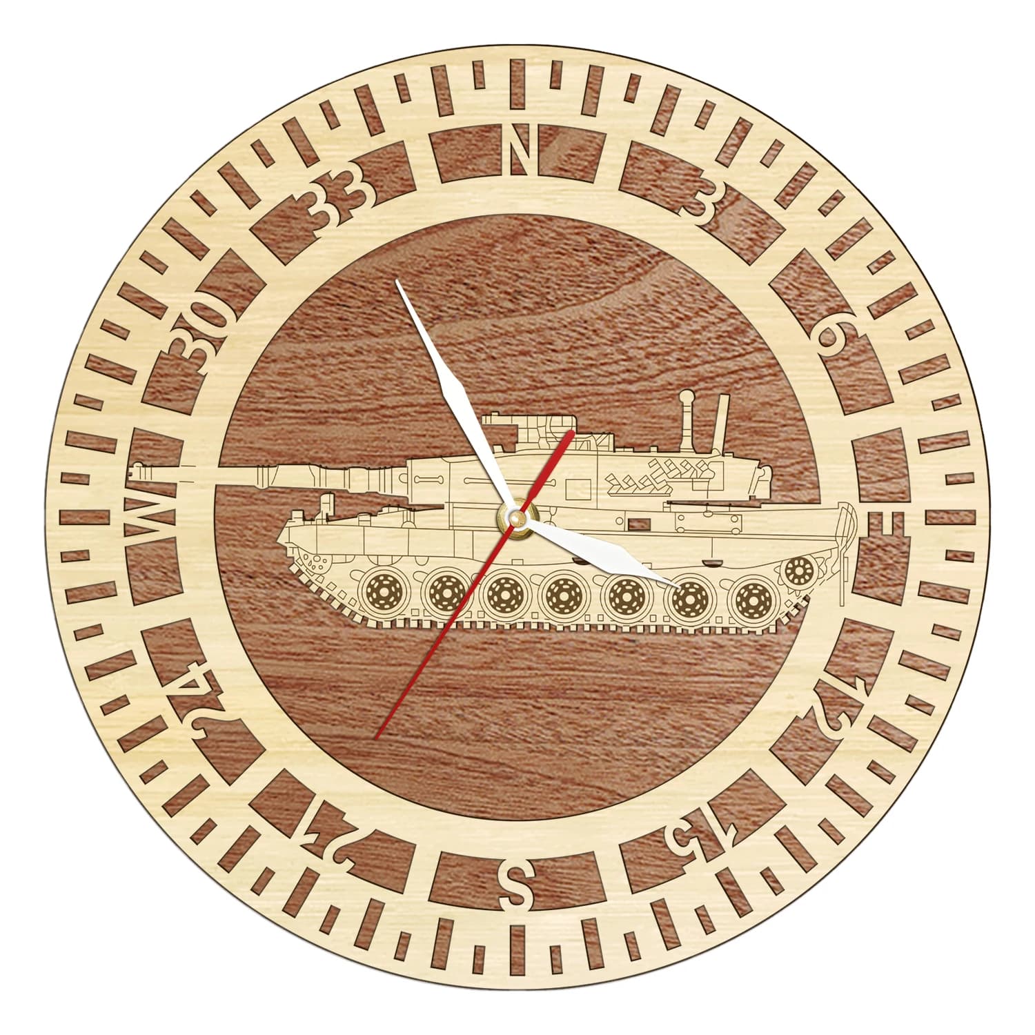 Tactical Leopard 2 Main Battle Tank Laser Cut Wood Wall Clock Military Armored Vehicle Wall Clock for Veteran Home Office Decor