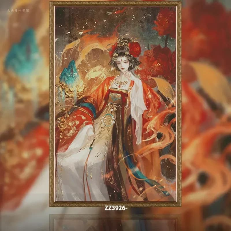 [ZZ3926-Peony anthropomorphic picture]11CT 14CT 16CT DIY Stamped Cross Stitch Kit with Printed Canvas and Cotton Threads Embroid
