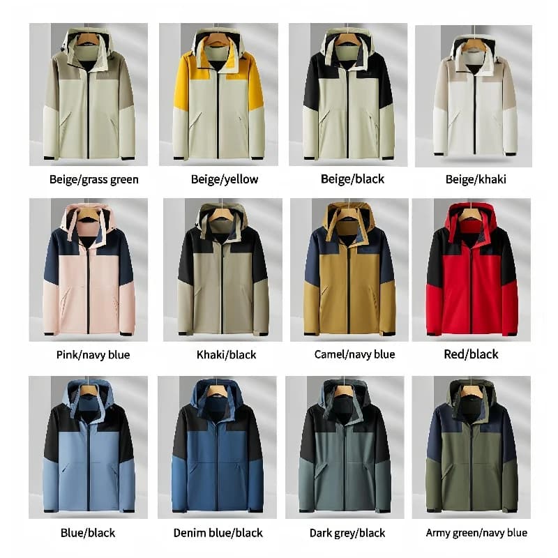 Tuta da alpinismo sottile, traspirante e impermeabile, giacca a vento da coppia, abbigliamento da viaggio da lavoro all'aperto con blocchi di colore