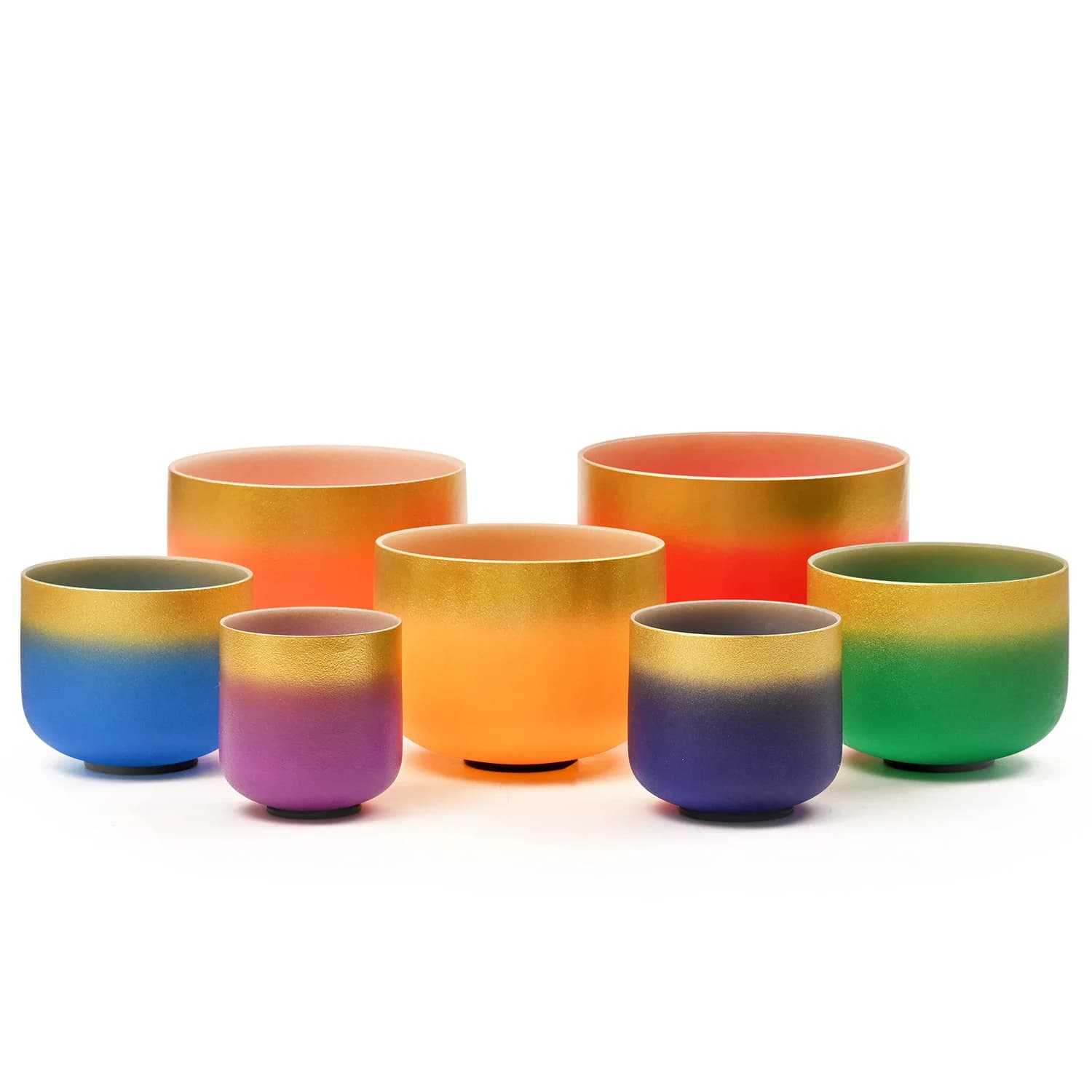 Rainbow Gold Rimmed Colorful Crystal Singing Bowl, Layered Gold Gradient, Meditation, Stress Relief, Sound Healing, Home Decor