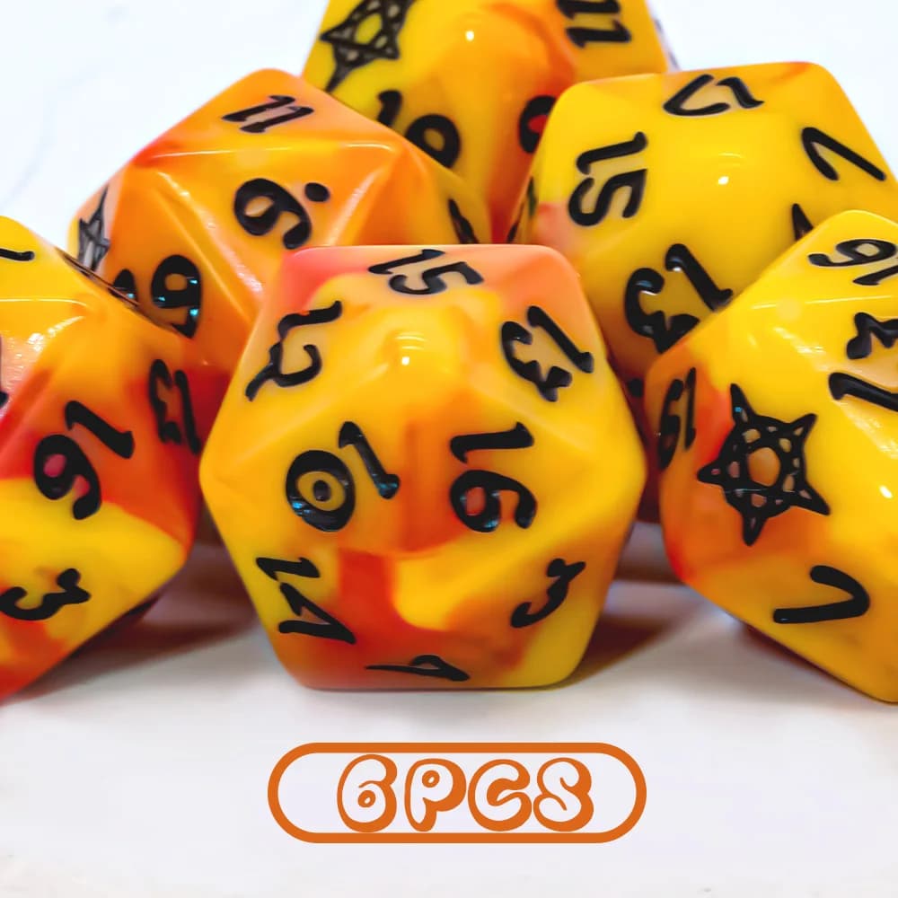 6Pcs flame heart and star rune polyhedral dice set -D&D dungeons and dragons acrylic RPG dice, table game accessories, Christmas