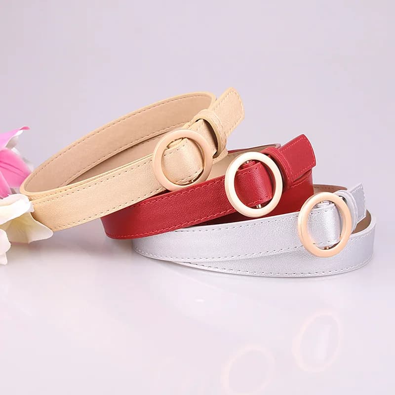 Cintura con fibbia rotonda in oro non poroso, cintura per jeans, cintura sottile decorativa in stile coreano, semplice e versatile, per studenti