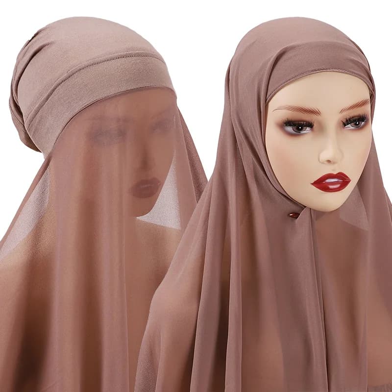 Donne musulmane Cofano + Scialle di chiffon Istantaneo Sotto la sciarpa Cap Islam Sciarpa interna Fascia Stretch Hijab Copertura Headwrap Turbante
