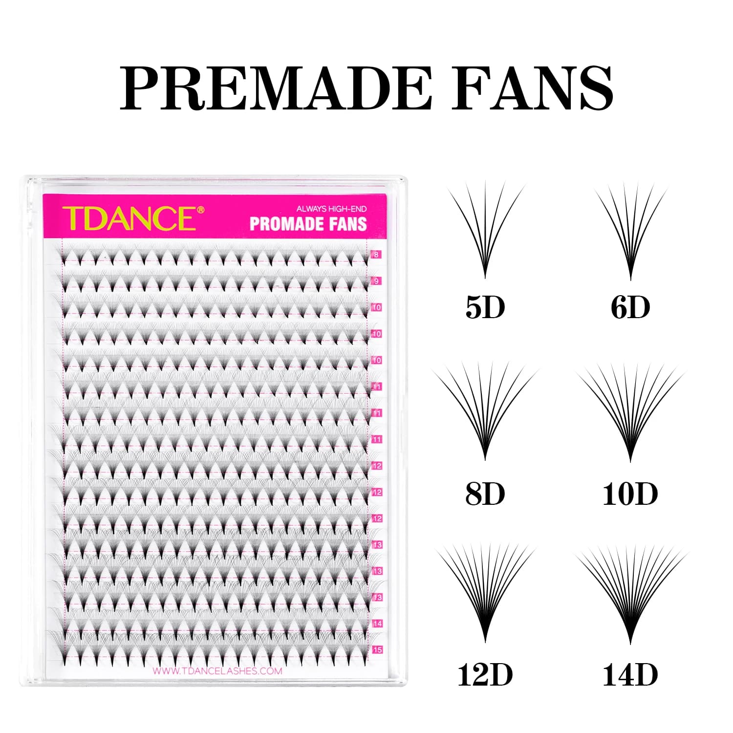 TDANCE Premade Fans 320 Fans 5D/6D/8D/10D/12D/14D Ciglia con Base Appuntita e Stelo Centrale, Extension Ciglia Individuali in Finto Visone