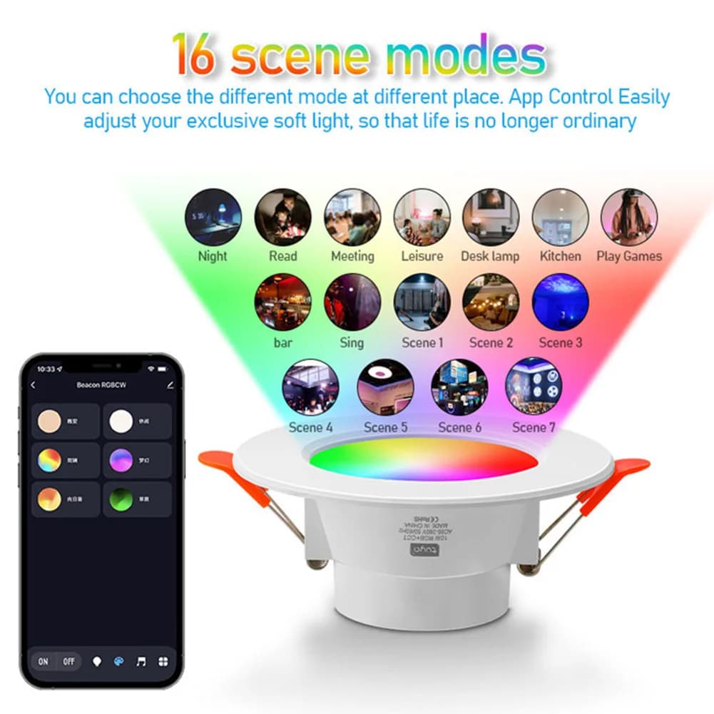 Faretto LED Intelligente da Incasso 10W Compatibile Bluetooth, Lampada da Soffitto Dimmerabile 2700K-6500K per Illuminazione Domestica
