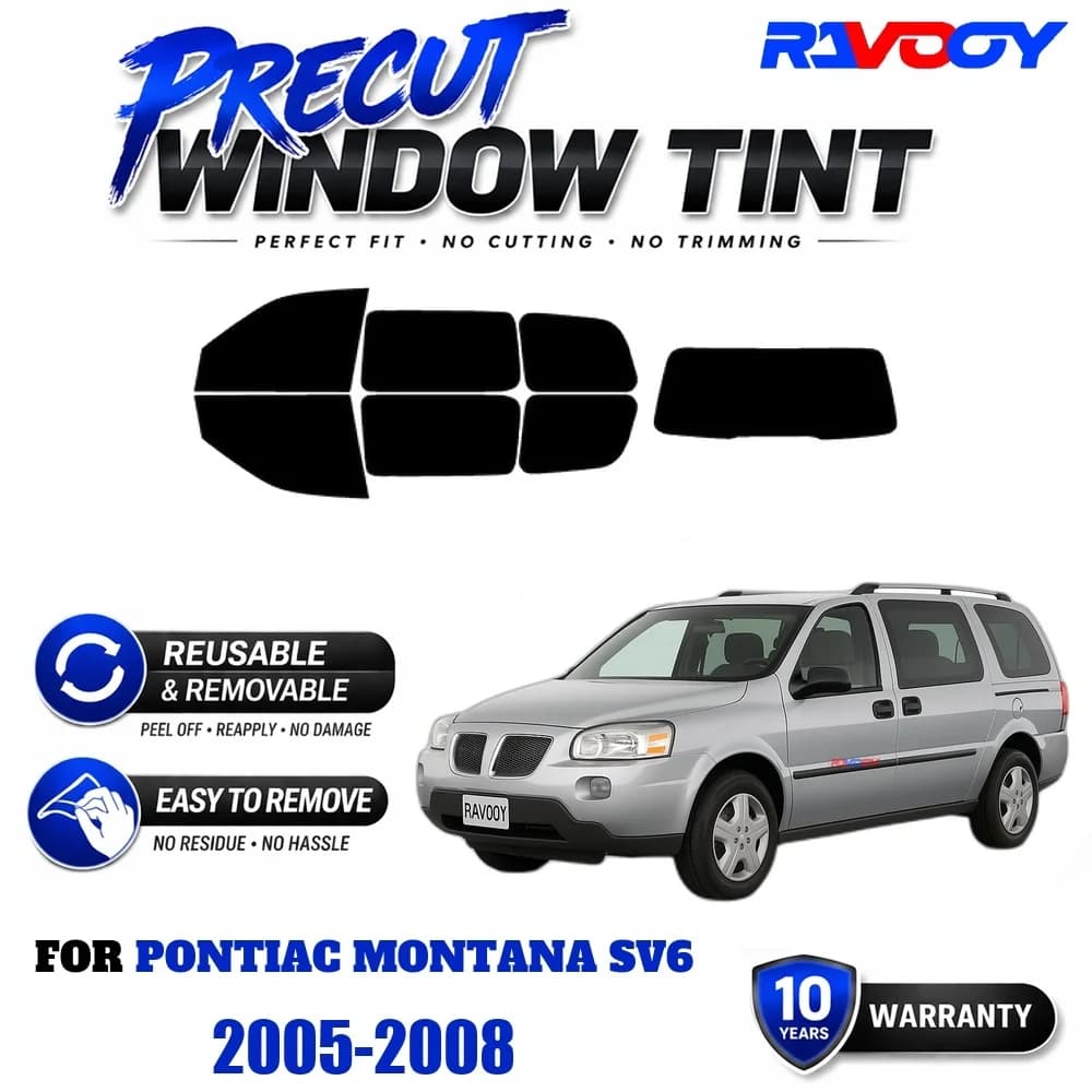 RAVOOY Precut Window Tint, Reusable Removable EPU Film, Custom Fit for Pontiac Montana SV6 2005-2008, UV Heat Protection