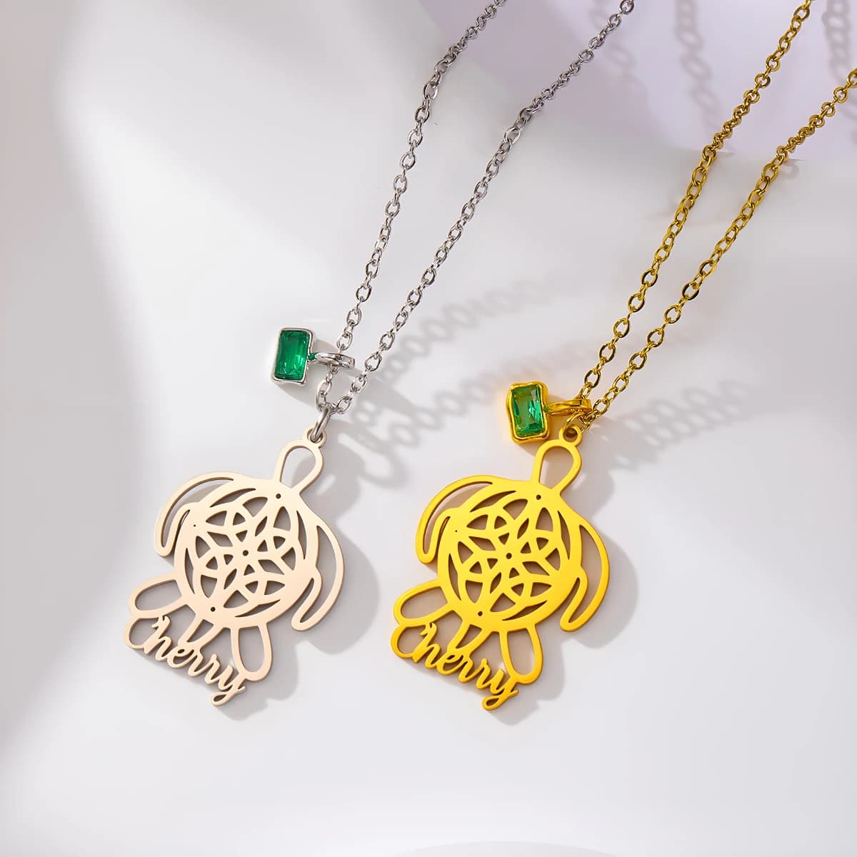 Custom Name Letter Sea Turtle Pendant Necklace Stainless Steel Personalized Hollow Turtle Dreamcatcher Necklaces Charms Jewelry