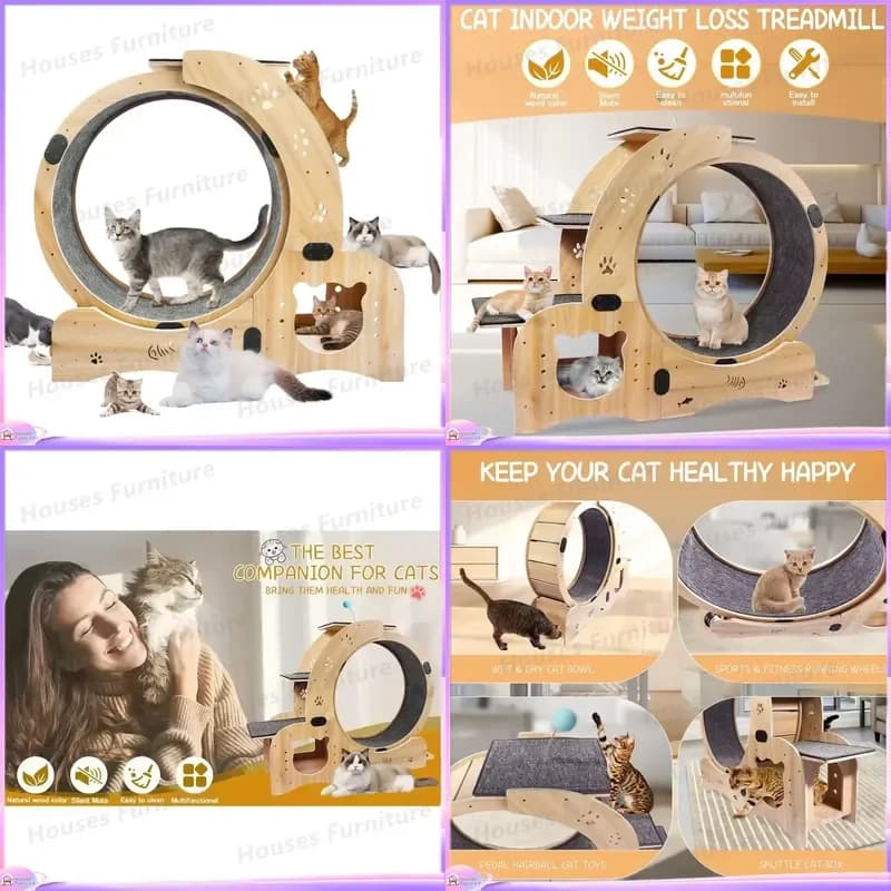 Four-in-One Cat Tree with Running Wheel Foam Climbing Frame Indoor Cat Fitness Rack Scratching Post Play Center for Kittens