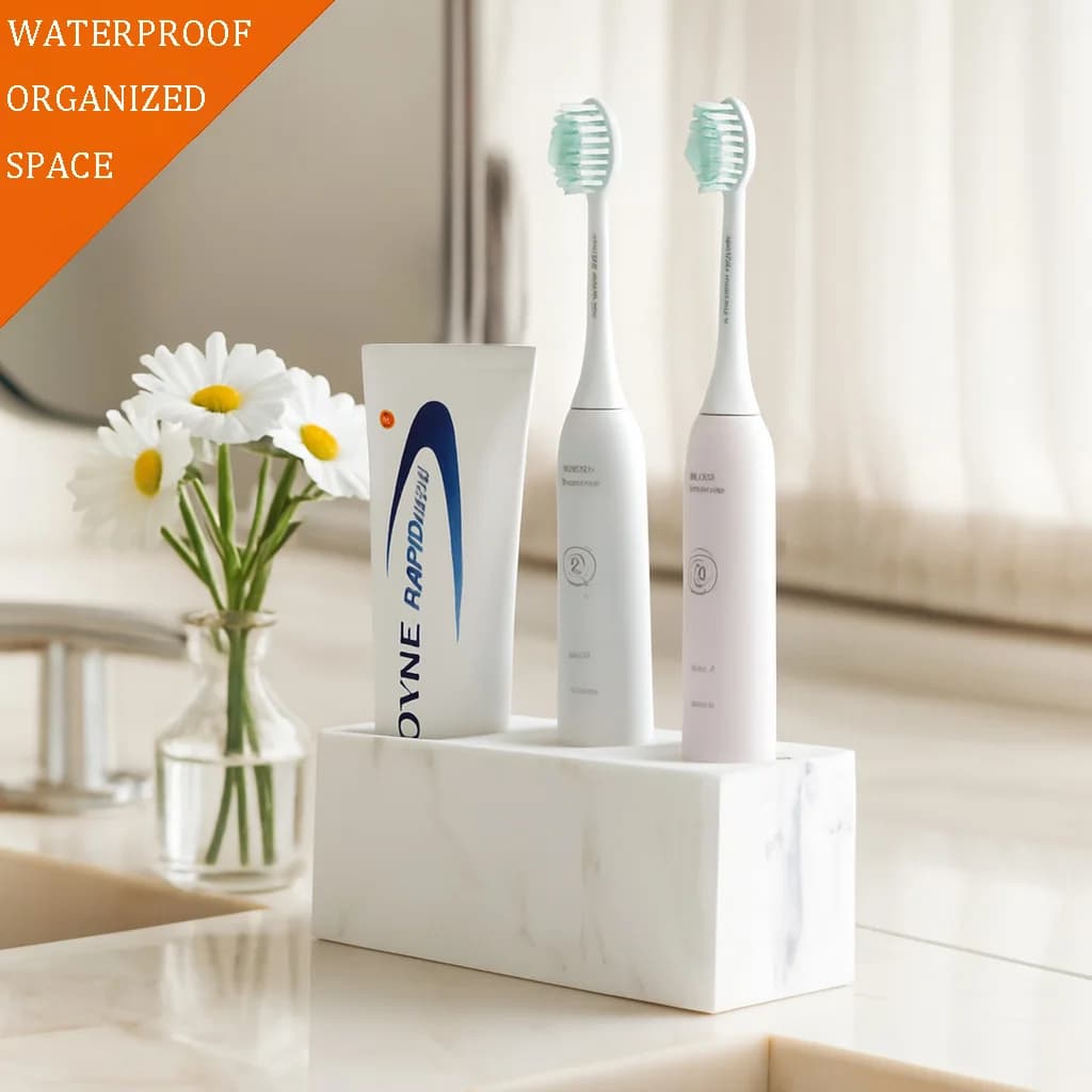 Brush holder with marble pattern, resin electric toothbrush holder to store toothpaste and toothbrush, white and black