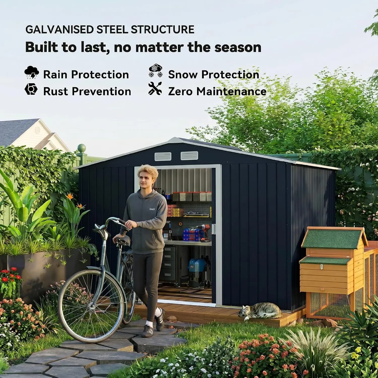 9' x 6' Outdoor Storage Shed Garden Tool Metal Shed Dark Gray | Double Lockable Doors, Foundation Kit, Air Vents,, Custom