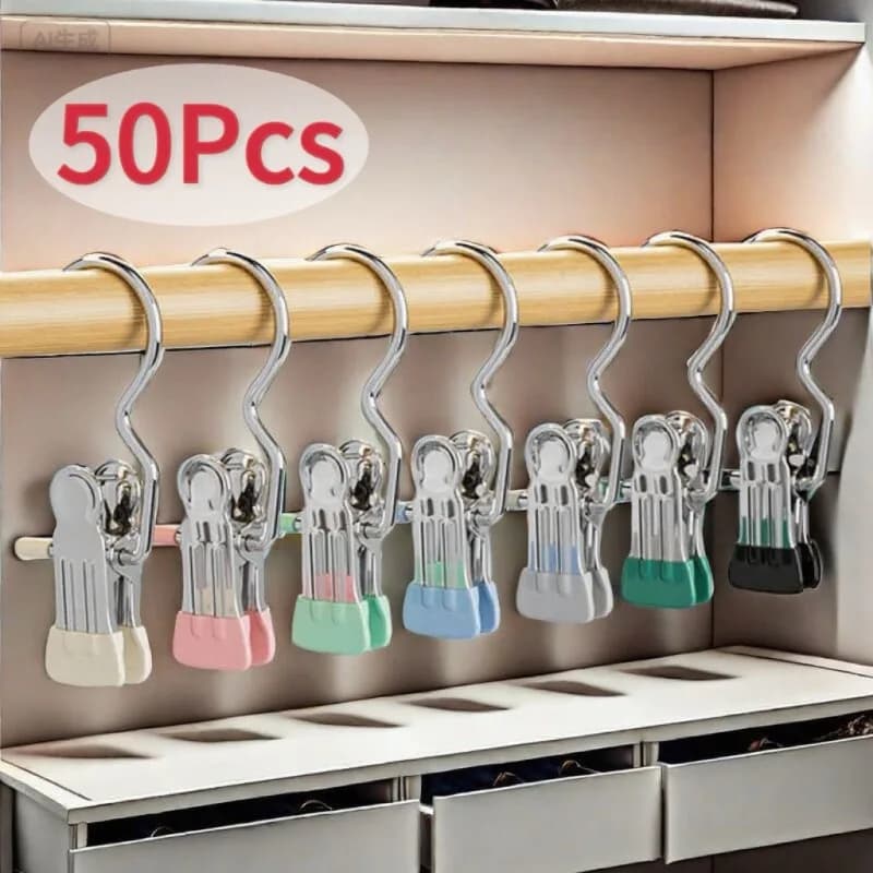 5-50PCS Mollette per bucato in acciaio inossidabile Mollette per bucato con gancio Appendiabiti per pantaloni Clip per appendere portatili Organizzatore di vestiti per armadio