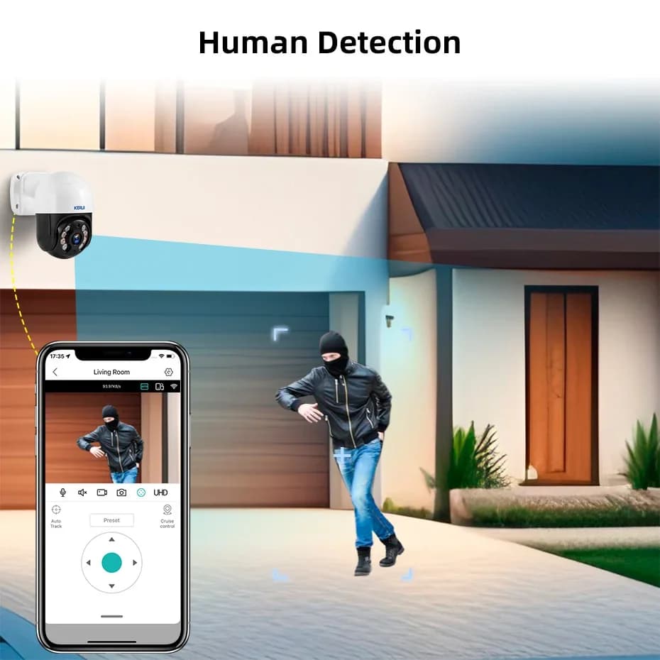 KERUI Sistema di telecamere di sicurezza Kit CCTV Telecamera IP PTZ a 8 canali Sistema NVR Sistema di sorveglianza per telecamere esterne di rete da 4 MP