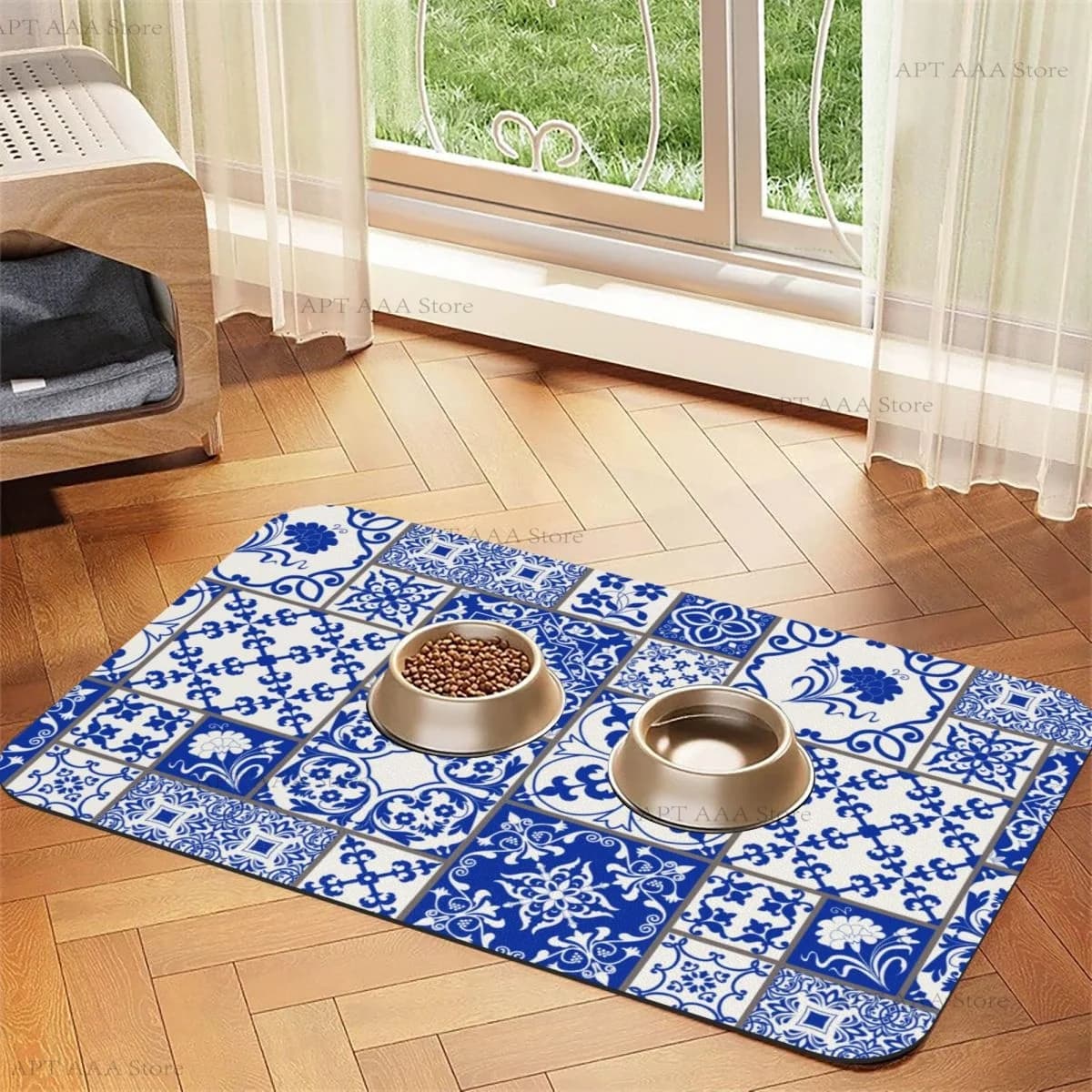Tappetino per mangiatoia per animali domestici per cani e gatti Tappetino per cibo per gatti in silicone sottile vintage geometrico per gatti Tovaglietta per gatti