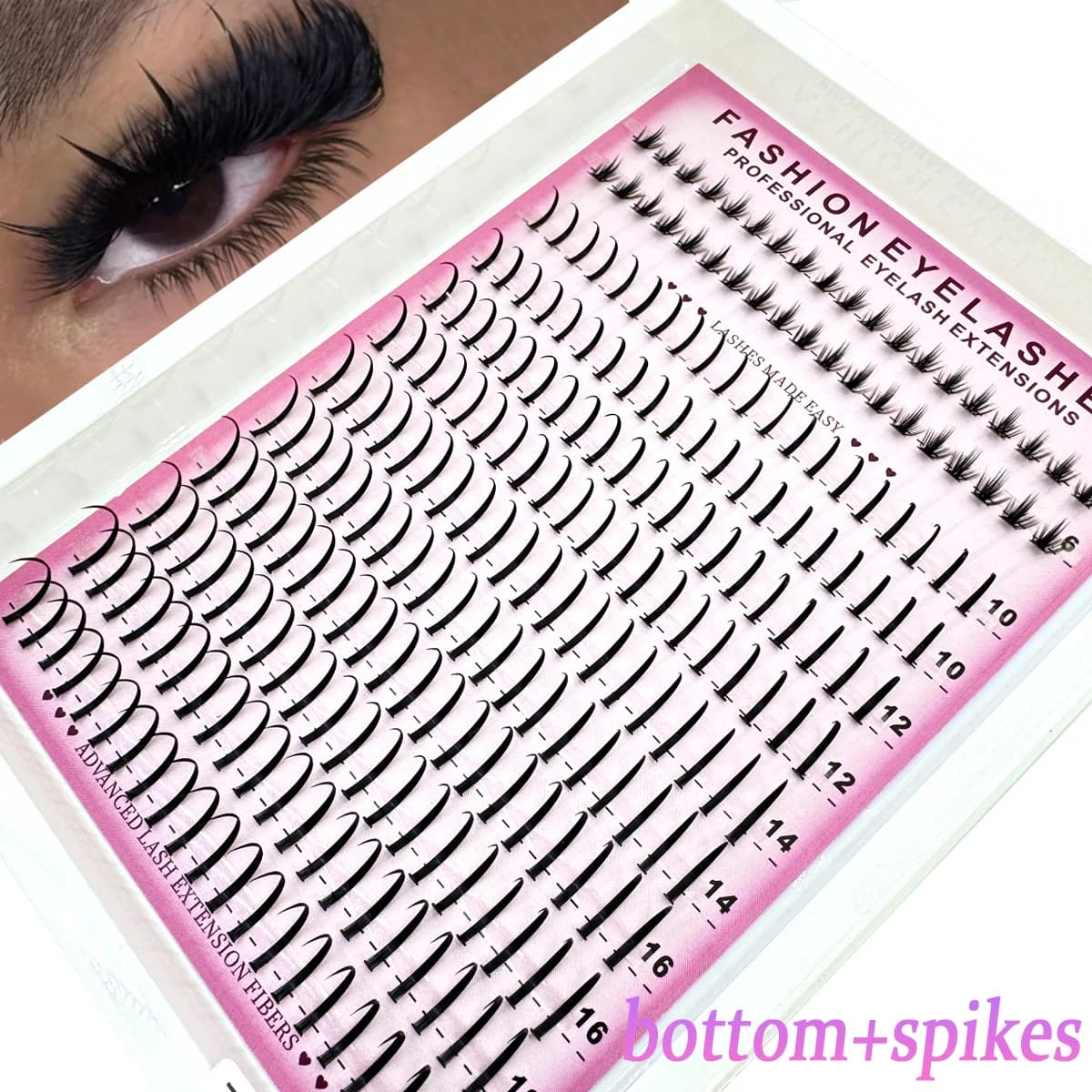 Ciglia a Ciuffetti con 12 File, Volume e Effetto Spikes, Extension Ciglia Individuali, Ciglia a Ciuffetti Effetto Spikes, Ciglia Fai da Te Stile Fata/Manga