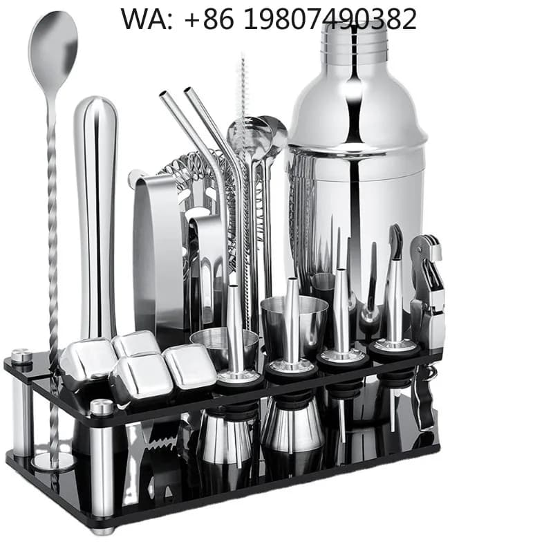 24Pcs All In One Stainless Steel Cocktail Shaker Barware Kit Full Mixology Tools With Display Stand For Home Bar Hotel Party Use