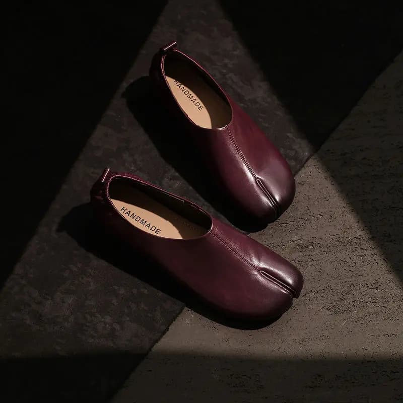 Genuine Leather Sheepskin Tabi Women Shoes,Flats Slip-on Split Toe Women Loafers