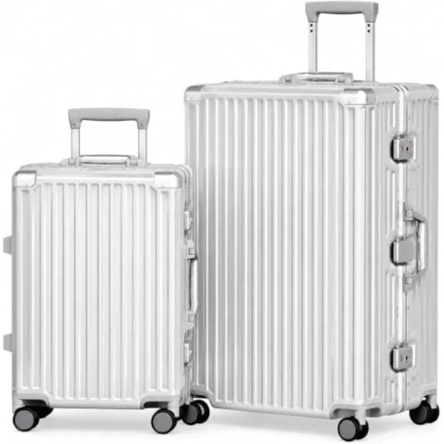 Luggage Sets 2 Pcs Aluminum Frame Carry On and Checked Suitcase PC ABS Hard Shell TSA Lock No Zipper,20/28