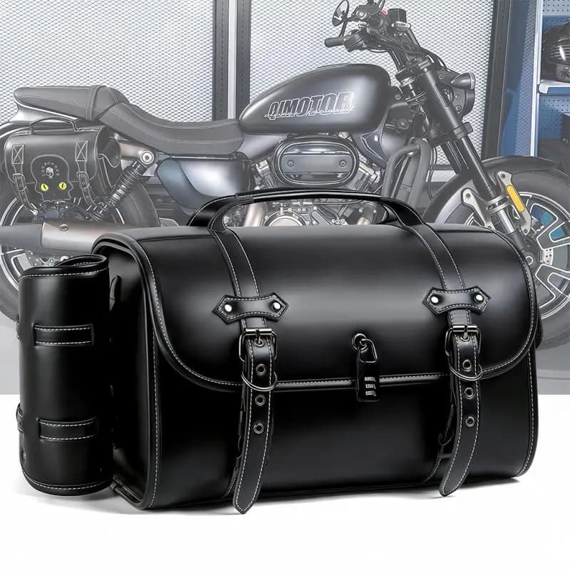 Solid black motorcycle bag Steampunk helmet case Medieval Vintage Travel Case Waterproof Electric Bike Accessories PU Leather