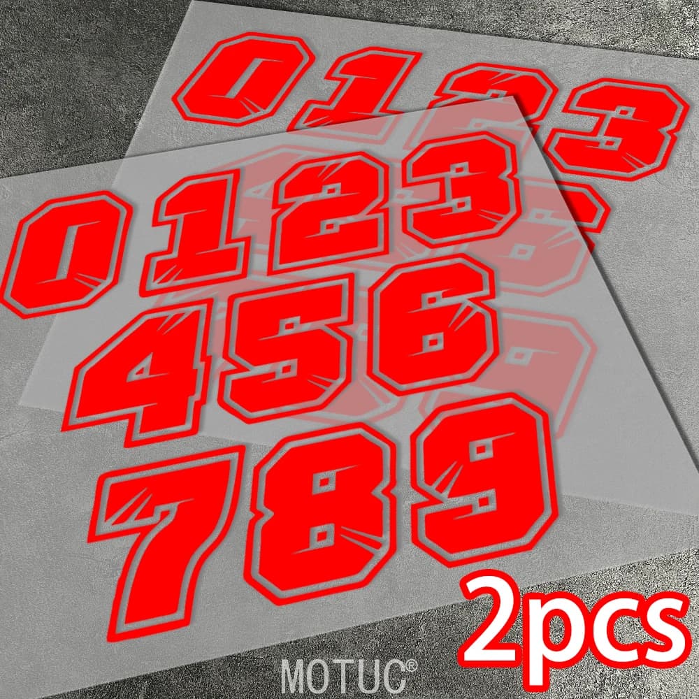 2 Pezzi Adesivi Rossi con Numeri da 0 a 9 per Moto, Casco, Serbatoio, Coda, Pannelli Laterali, Decorazioni in Vinile per Modifiche Carrozzeria