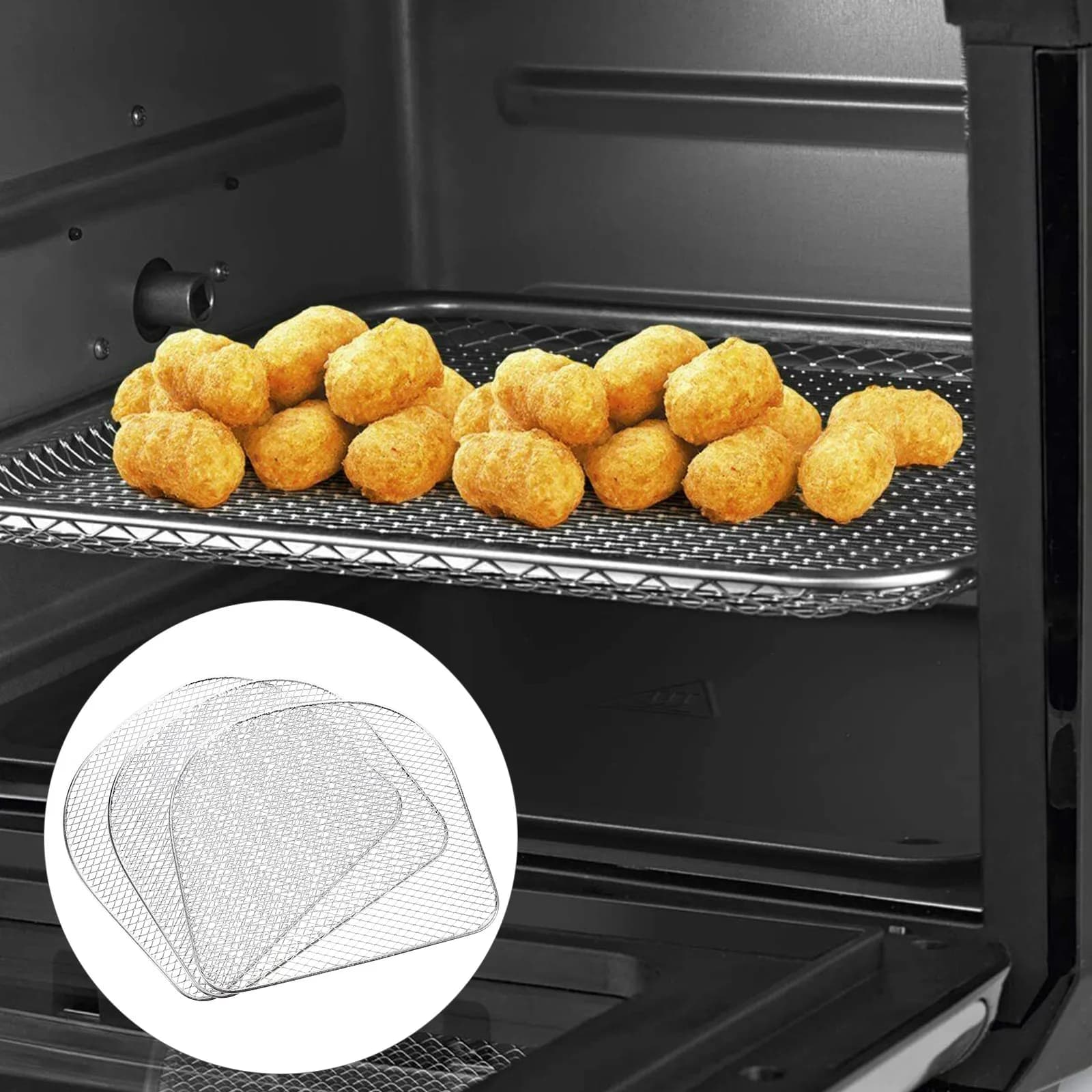 3Pcs Stainless Steel Air Fryer Dehydration Rack Heavy Duty Reusable Grill Rack for Fruits Meats Herbs Nutrient Locking Air Flow