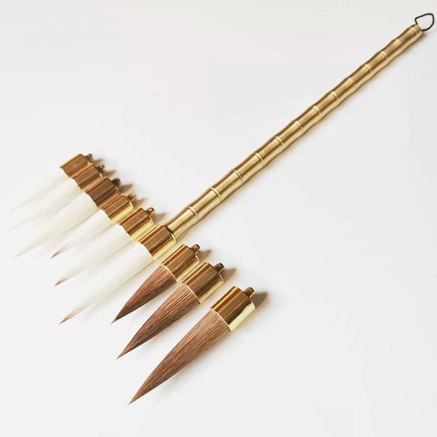 Premium Pure Copper Calligraphy Brush Set | Interchangeable Hair Heads | Essential Tool Pen for Calligraphy Painting Writing