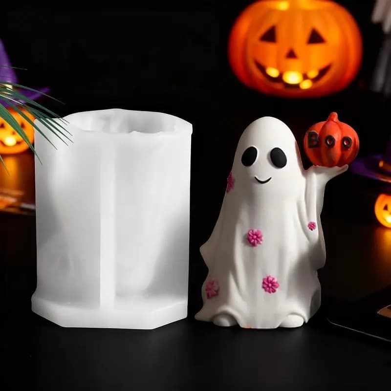 1pc Halloween Pumpkin Ghost Silicone Mold, DIY Epoxy Resin Candle Plaster Soap Craft Mould Home Party Holiday Decoration