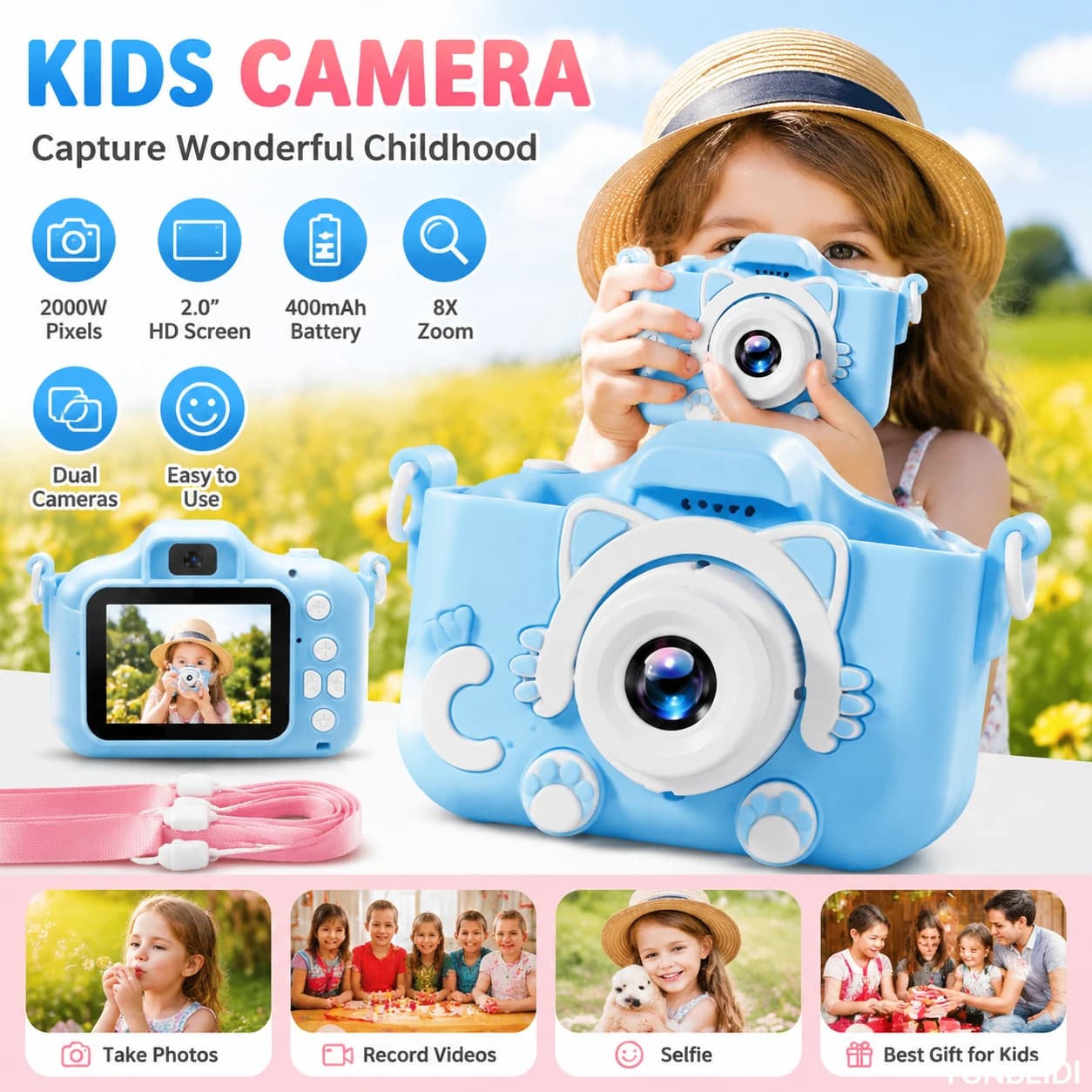 Fotocamera per Bambini con Schermo da 2 Pollici, Videocamera Digitale HD 1080P con Custodia in Silicone, Mini Fotocamera, Regalo di Compleanno, Giocattolo
