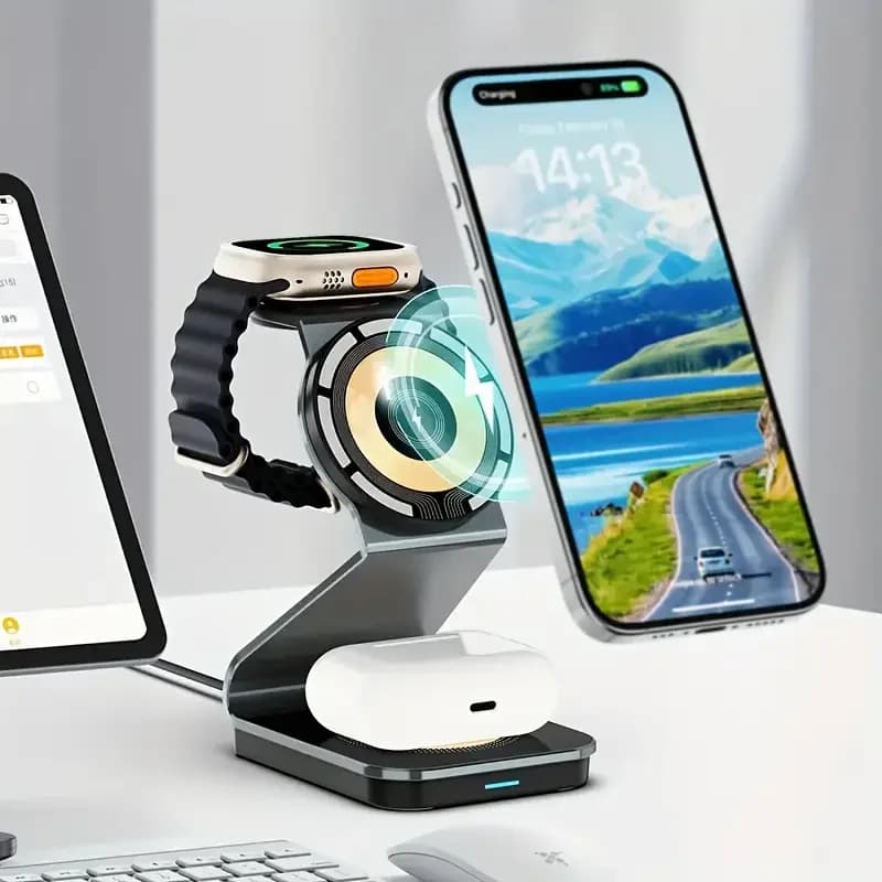 Wireless Magnetic Charger 3 in 1 for iPhone 17-12, Apple Watch 8 7, AirPods - Fast Wireless Charging Station