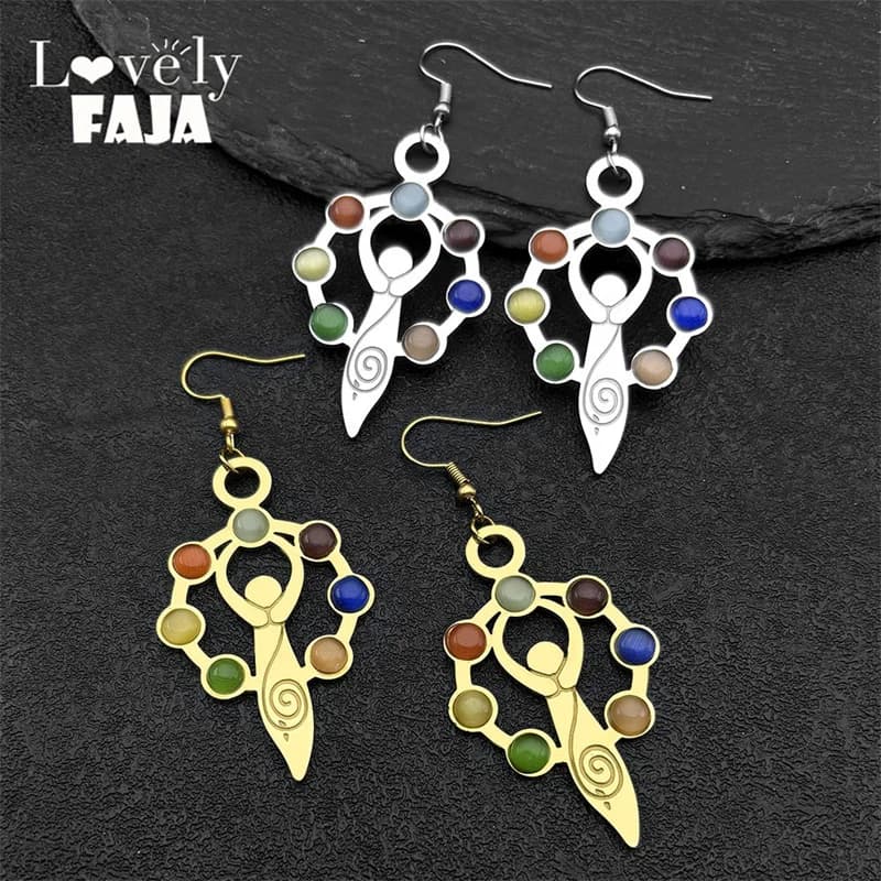 7 Chakra Stone Yoga orecchini pendenti per le donne in acciaio inossidabile Color oro catena di perline Reiki guarigione spirituale amuleto gioielli EQKC