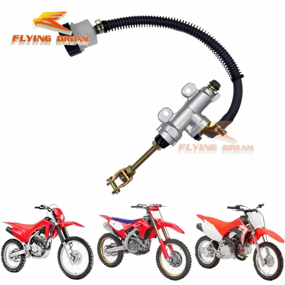 Motorcycle Rear Brake Master Cylinder Pump with Oil Reservoir Cup 45mm Mounting Hole M10 Bolt for Dirt Pit Bike ATV Quad