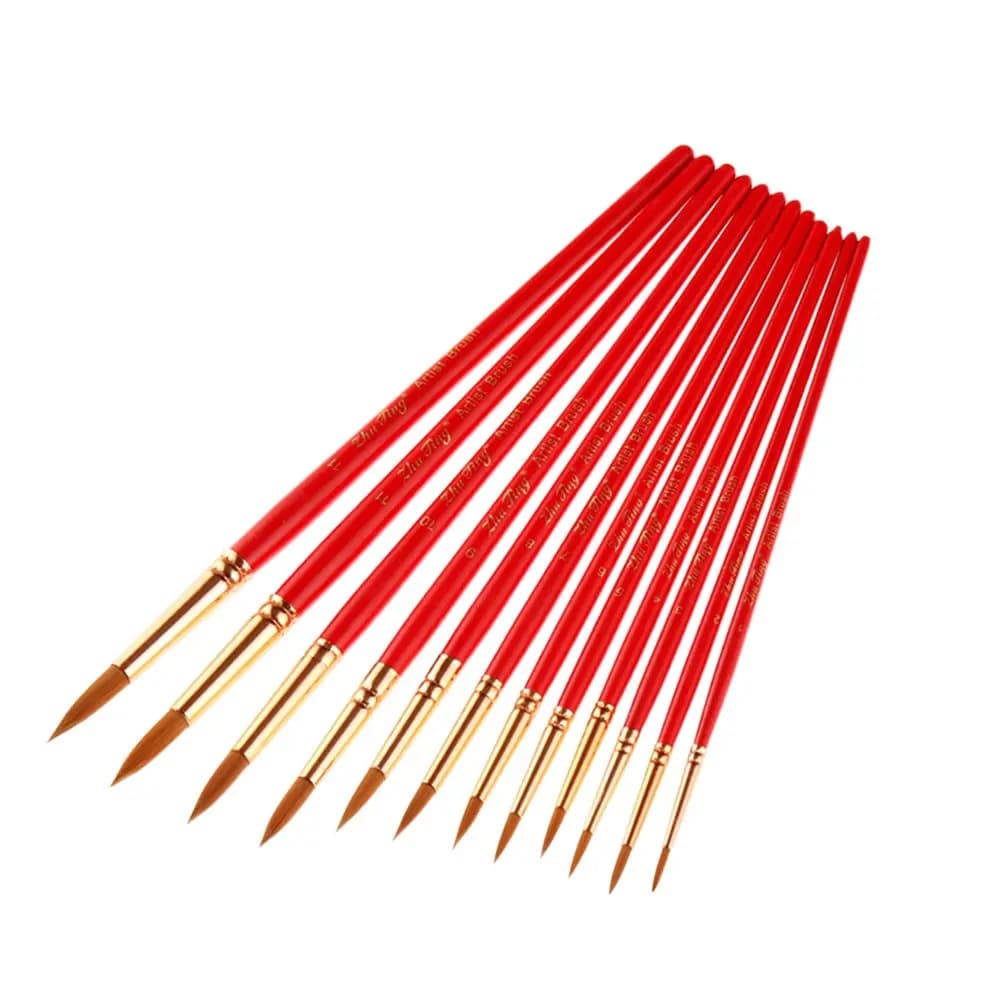 12Pcs Artist Paint Brush Set Red Handle Watercolor Oil Acrylic Gouache Brushes Nylon Hair Good Absorption Flexibility Comfort